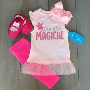 Glittery Baby Pink 4 Piece Outfit Bundle Set